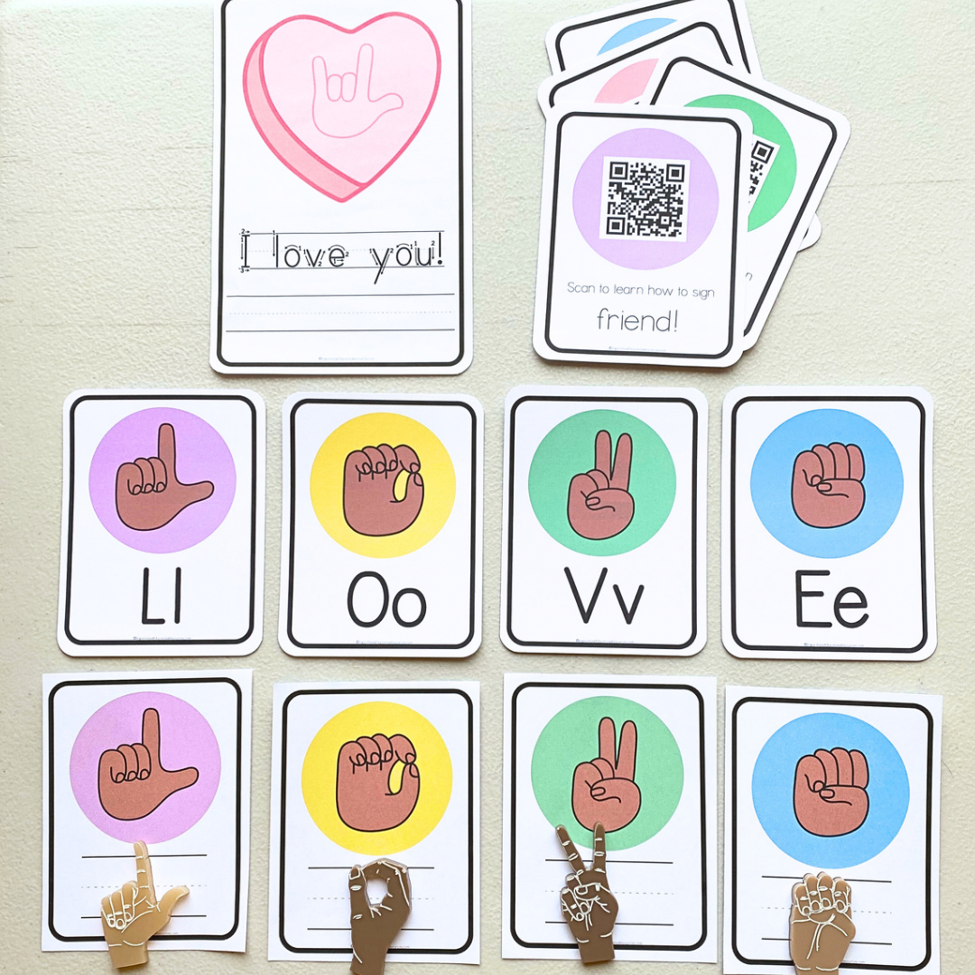 Hands and Hearts Valentine's Day ASL, phonics, and STEM bundle